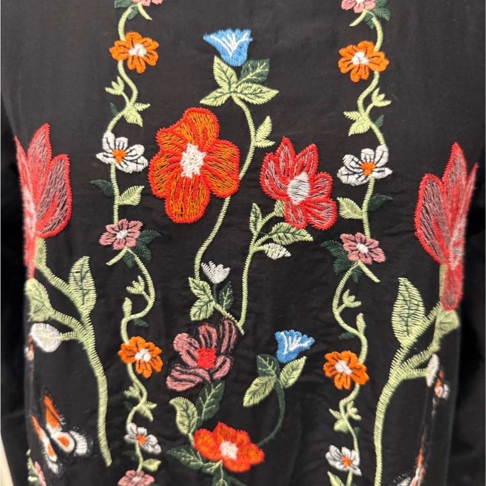 Zara Black Swing Dress with Orange and Green Embroidery XS - Picture 6 of 11